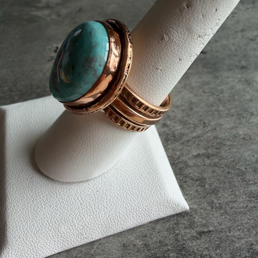 Copper and Turquoise Ring - Sz 8 - Picture 2 of 5